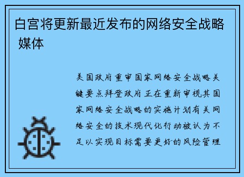 白宫将更新最近发布的网络安全战略 媒体